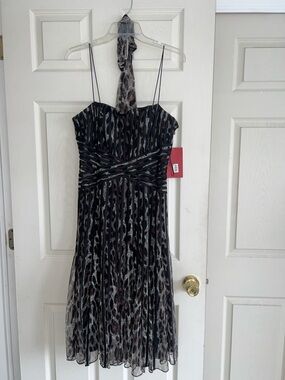 Black Animal Print Mid Dress